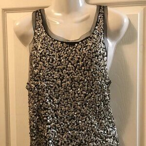 NWOT GRYPHON BRAND SILVER METAL SEQUIN BLACK MESH TOP SIZE M